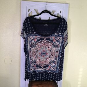 Lucky Brand Women's Navy Printed Top 2X